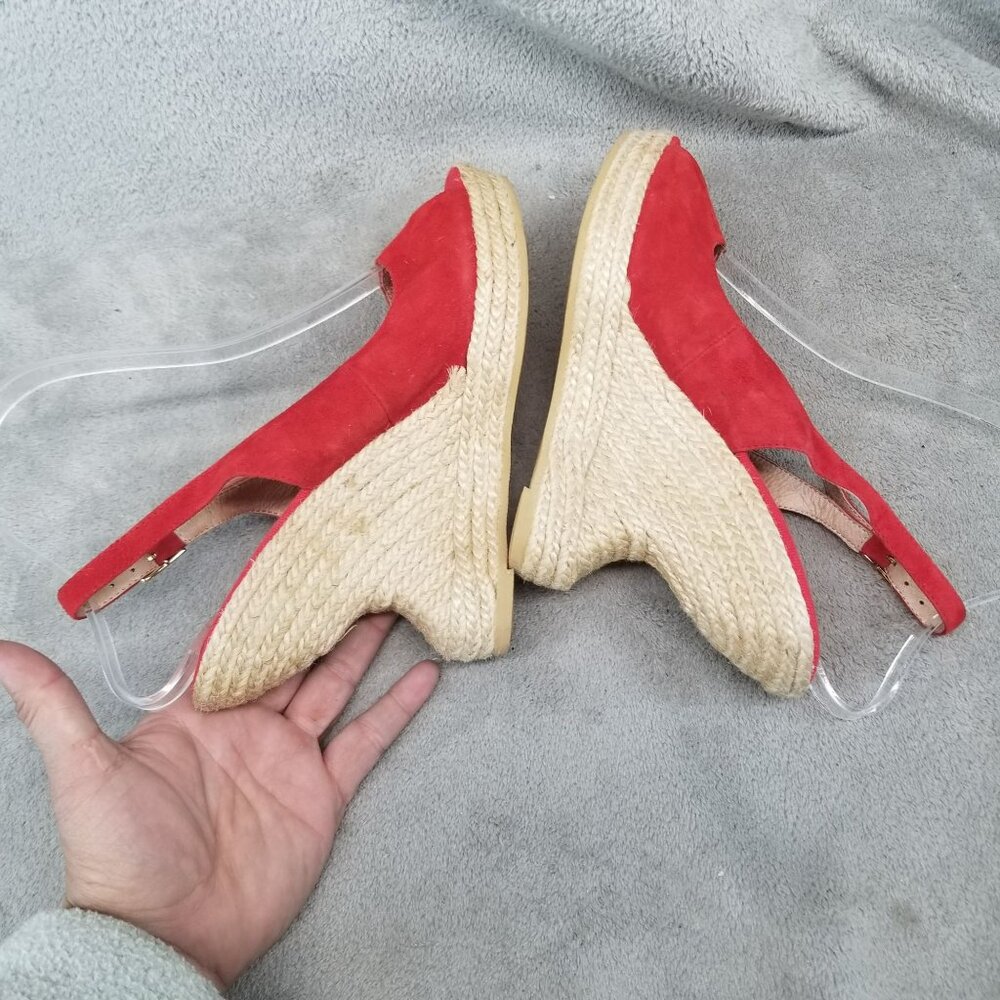 Andre Assous Shoes Womens Size 8.5 Red Leather Peep Toe Espadrille Slingback - Picture 7 of 11
